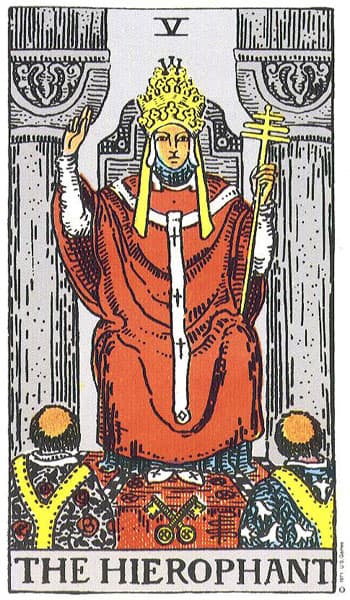 The Hierophant Tarot card from the Rider-Waite-Smith deck