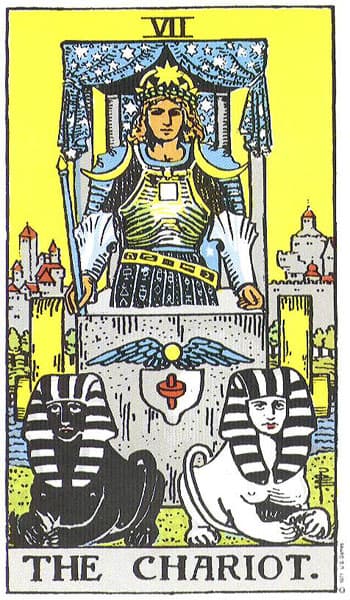 The Chariot Tarot card from the Rider-Waite-Smith deck