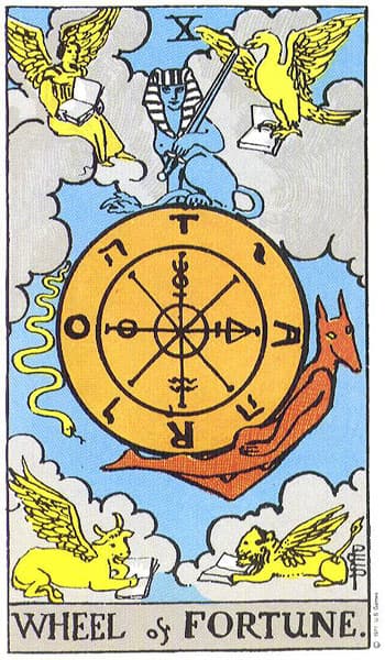 Wheel of Fortune Tarot card from the Rider-Waite-Smith deck