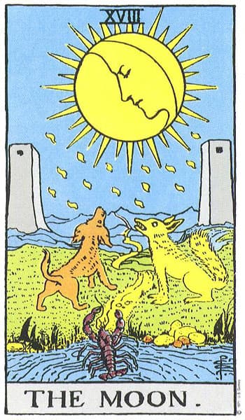 The Moon Tarot card from the Rider-Waite-Smith deck