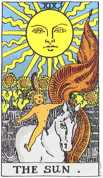 The Sun Tarot card from the Rider-Waite-Smith deck