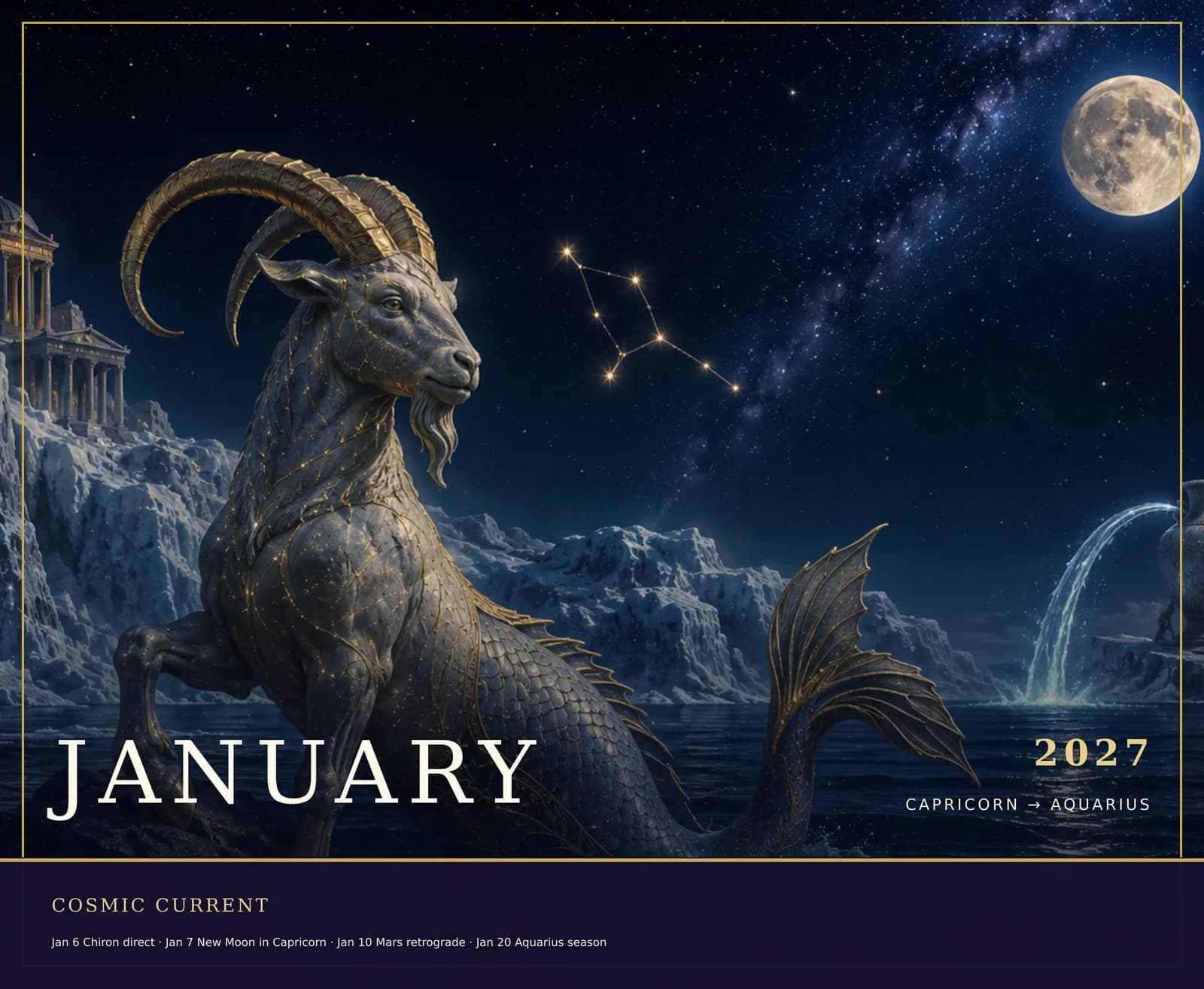 January celestial artwork from the 2027 Astrology Wall Calendar