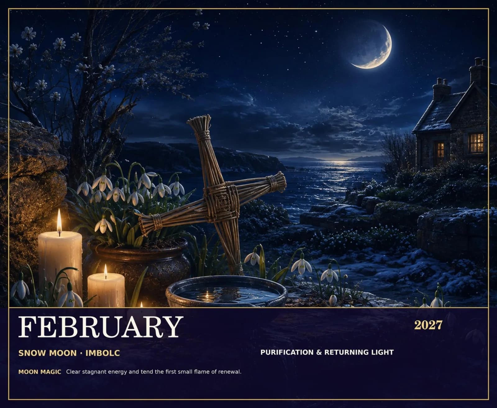 Snow Moon February artwork from the 2027 Witch's Moon Calendar