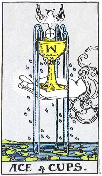 Ace of Cups, original Rider–Waite–Smith tarot artwork by Pamela Colman Smith