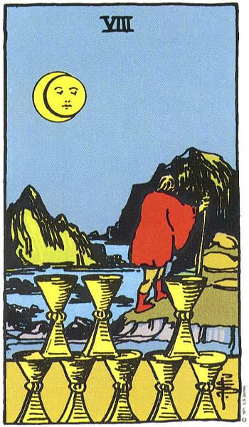 Eight of Cups, original Rider–Waite–Smith tarot artwork by Pamela Colman Smith