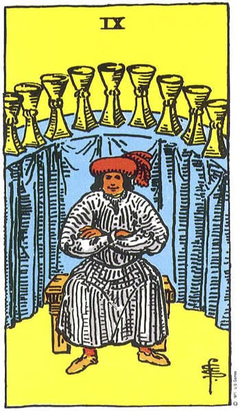 Nine of Cups, original Rider–Waite–Smith tarot artwork by Pamela Colman Smith