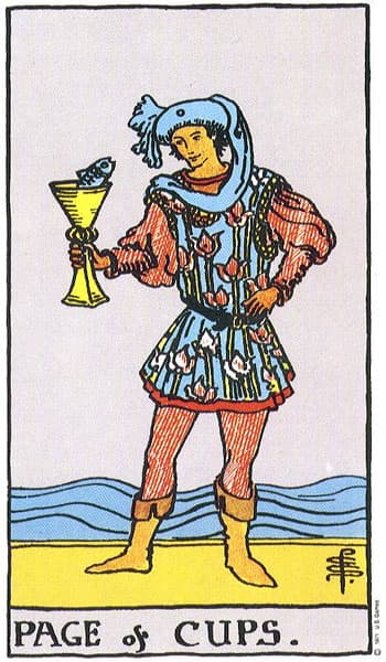 Page of Cups, original Rider–Waite–Smith tarot artwork by Pamela Colman Smith