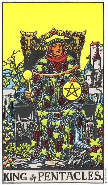King of Pentacles, original Rider–Waite–Smith tarot artwork by Pamela Colman Smith