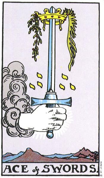 Ace of Swords, original Rider–Waite–Smith tarot artwork by Pamela Colman Smith