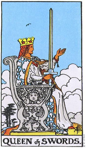 Queen of Swords, original Rider–Waite–Smith tarot artwork by Pamela Colman Smith