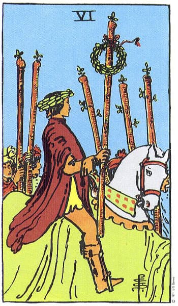 Six of Wands, original Rider–Waite–Smith tarot artwork by Pamela Colman Smith