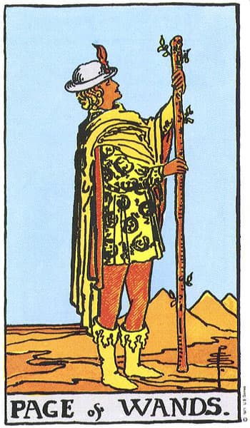 Page of Wands, original Rider–Waite–Smith tarot artwork by Pamela Colman Smith