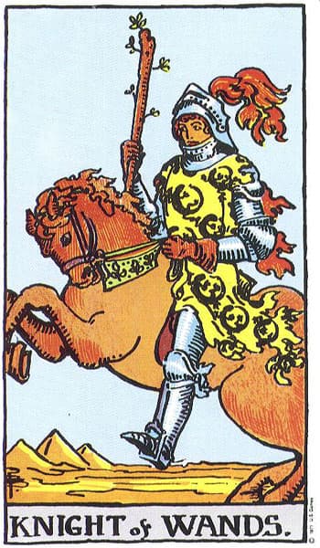 Knight of Wands, original Rider–Waite–Smith tarot artwork by Pamela Colman Smith