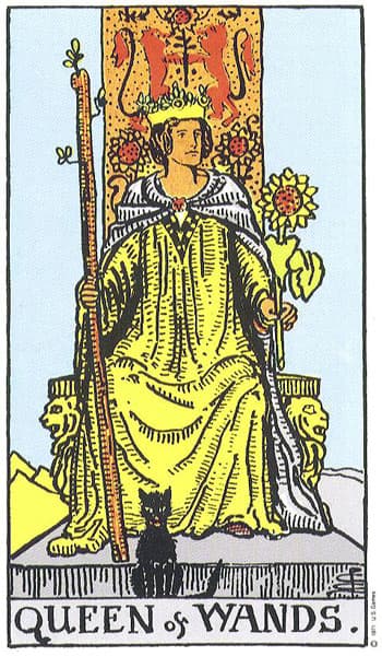 Queen of Wands, original Rider–Waite–Smith tarot artwork by Pamela Colman Smith